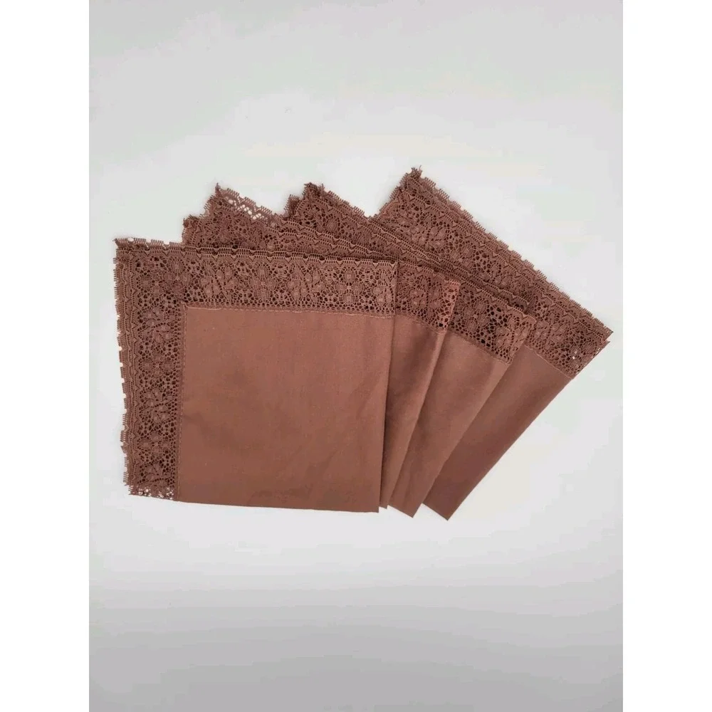 Vintage Brown Lace‎ Trim Edge Napkins Set Of 4 Handmade